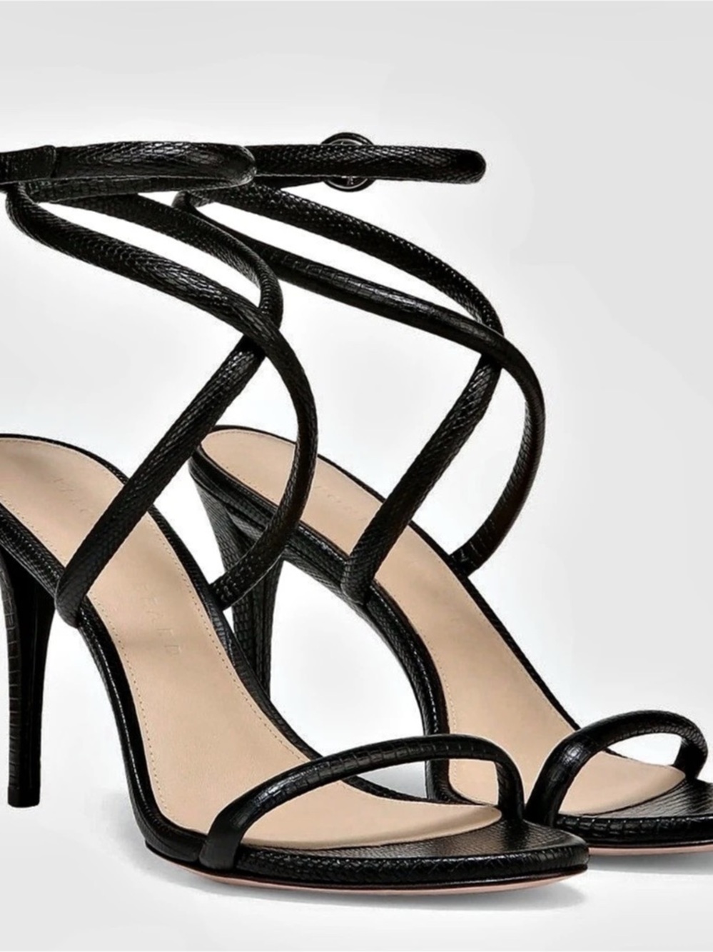 Veronica Beard Lizard-Embossed Ankle-Strap Stiletto Sandal Black Leather